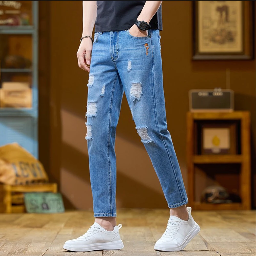 New Fashion Stylish Cowboy Men's Slim Casual Jeans with Ripped Distressed Holes Summer Streetwear Denim Broken Hole Pants Male
New Fashion Stylish Cowboy Men's Slim Casual Jeans with Ripped Distressed Holes Summer Streetwear Denim Broken Hole Pants Male