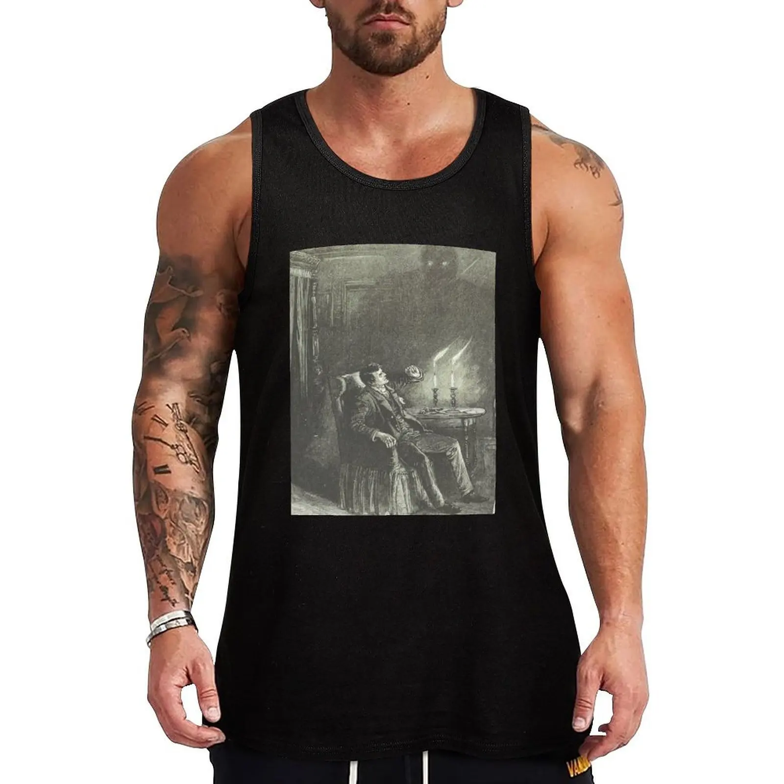 Creepy etching illustration - A man reels from an evil shadow Tank Top fitness vest for men
Creepy etching illustration - A man reels from an evil shadow Tank Top fitness vest for men