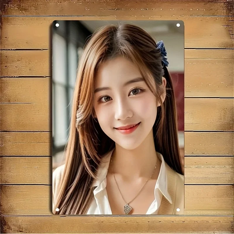 Korean-Style Woman Face Metal Sign Plate - Smiling With Short Hair & Large Eyes Wall Decor, Iron Paint Poster For Home, Cafe, Ch
Korean-Style Woman Face Metal Sign Plate - Smiling With Short Hair & Large Eyes Wall Decor, Iron Paint Poster For Home, Cafe, Ch