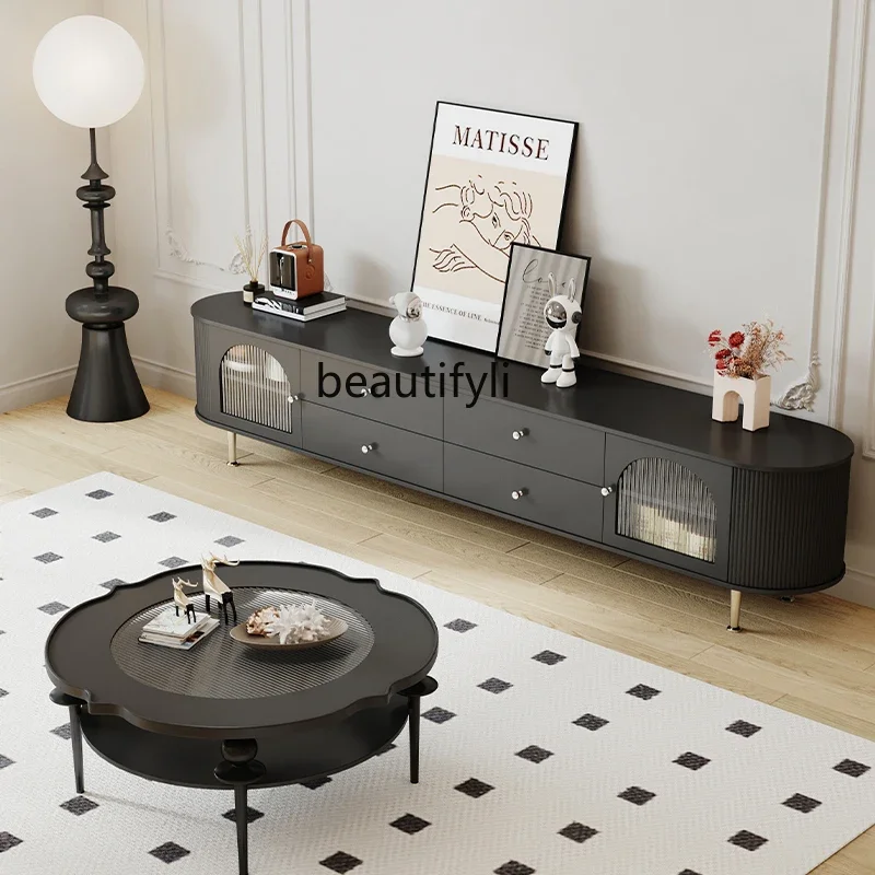 French TV cabinet coffee table combination modern simple light luxury living room cream style solid wood floor cabinet black
French TV cabinet coffee table combination modern simple light luxury living room cream style solid wood floor cabinet black