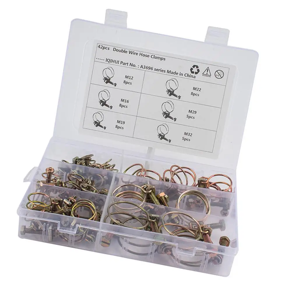 42 Pcs Double Wire Hose Clamp Oil Tube Clamps Adjustable Iron Pipe Ear Bolt Corrosion Resistance Protect Hoses Home Industrial
42 Pcs Double Wire Hose Clamp Oil Tube Clamps Adjustable Iron Pipe Ear Bolt Corrosion Resistance Protect Hoses Home Industrial