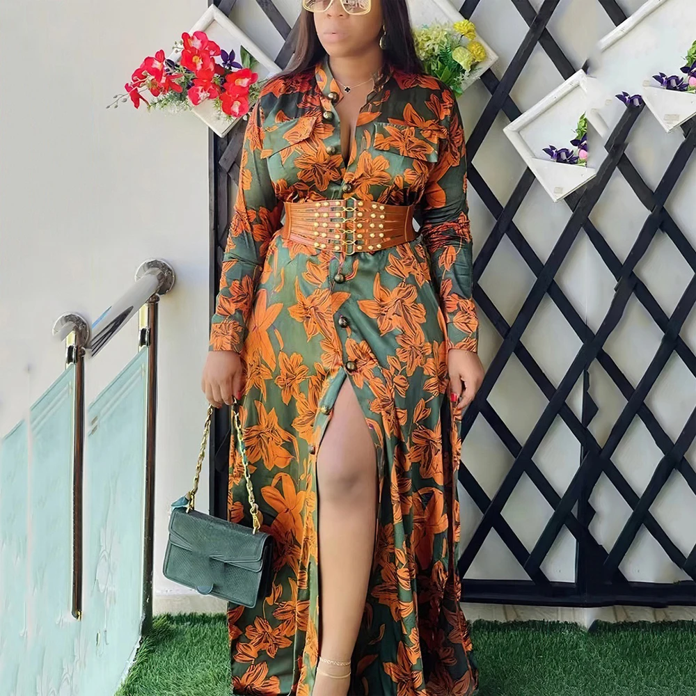 Elegant African Ladies Printed Long Dress for Women Round Neck Single Breasted Belt Waisted Floor Length Birthday Party Dresses
Elegant African Ladies Printed Long Dress for Women Round Neck Single Breasted Belt Waisted Floor Length Birthday Party Dresses