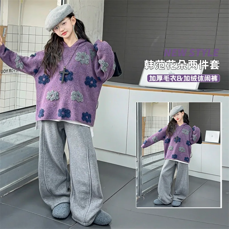 Вязаный свитер с капюшоном для девочек Intarsia, вязаный фиолетовый свитер с цветочным узором. Толстый свитер Верхняя одежда на осень/зиму 2025г.
Вязаный свитер с капюшоном для девочек Intarsia, вязаный фиолетовый свитер с цветочным узором. Толстый свитер Верхняя одежда на осень/зиму 2025г.