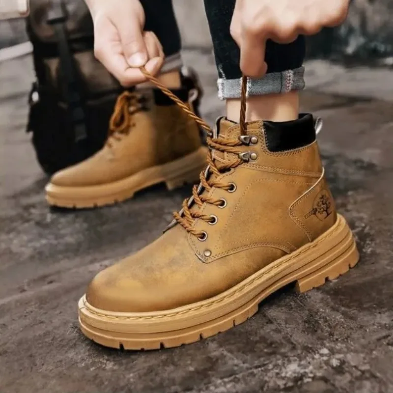 Fashionable Brown Men's Ankle Boots Comfortabl Platform Leather Men's Boots Non-slip Thick-soled Boots for Men Botas Para Hombre
Fashionable Brown Men's Ankle Boots Comfortabl Platform Leather Men's Boots Non-slip Thick-soled Boots for Men Botas Para Hombre