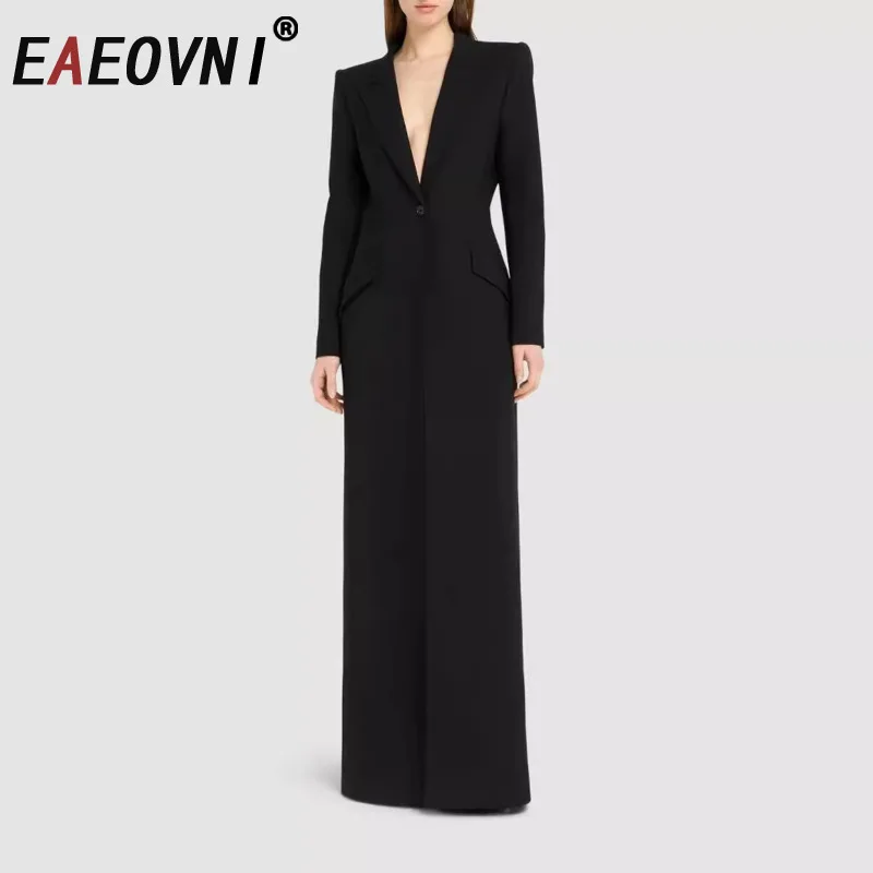 EAEOVNI High End Black Long Suit Blazer Women's Notched Collar Single Button Gathered Waist Jacket Office Lady Clothing 1A557
EAEOVNI High End Black Long Suit Blazer Women's Notched Collar Single Button Gathered Waist Jacket Office Lady Clothing 1A557