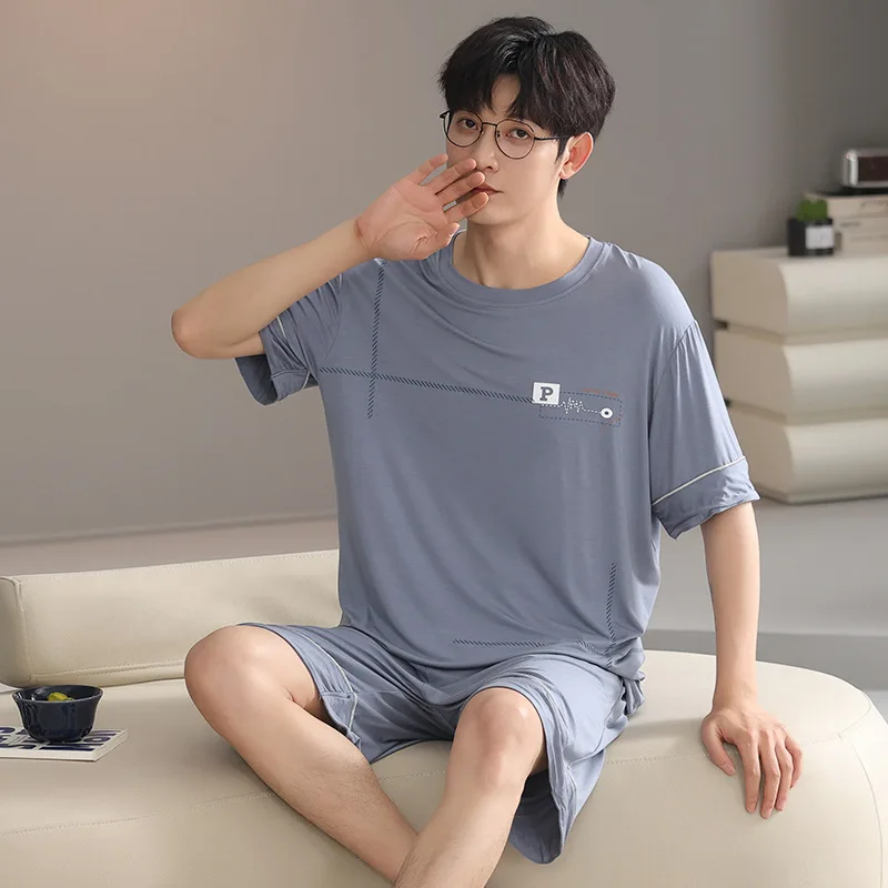 Men's Summer Modal Sleepwear Set Short Sleeves Thin Pullover Loose Home Clothes Pants Large Size Teenagers Comfortable Home Suit
Men's Summer Modal Sleepwear Set Short Sleeves Thin Pullover Loose Home Clothes Pants Large Size Teenagers Comfortable Home Suit