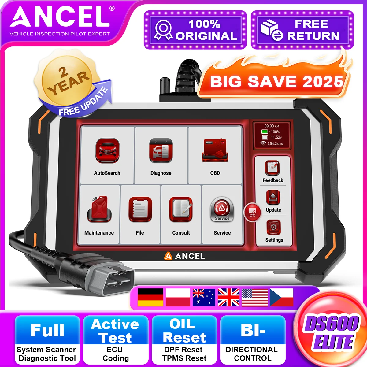 OBD2 Full System Scanner Diagnostic Tool ANCEL DS600 ELite DPF TPMS BMS SAS IMMO 34+ Reset Fuction Car Analyzer Scan Tools
OBD2 Full System Scanner Diagnostic Tool ANCEL DS600 ELite DPF TPMS BMS SAS IMMO 34+ Reset Fuction Car Analyzer Scan Tools