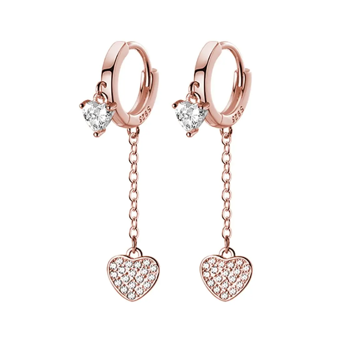 Rose Gold CZ Heart Hoop Dangle Earrings For Women
Rose Gold CZ Heart Hoop Dangle Earrings For Women