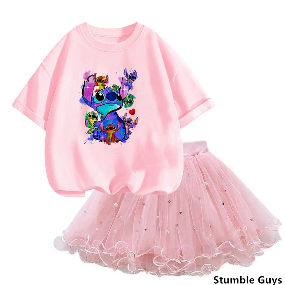 2024 Summer kids Girls Party Clothes Outfits Cute Cartoon Stitch Print Suits Short-sleeved T-shirt and Tulle Skirt 2Pcs Sets
2024 Summer kids Girls Party Clothes Outfits Cute Cartoon Stitch Print Suits Short-sleeved T-shirt and Tulle Skirt 2Pcs Sets