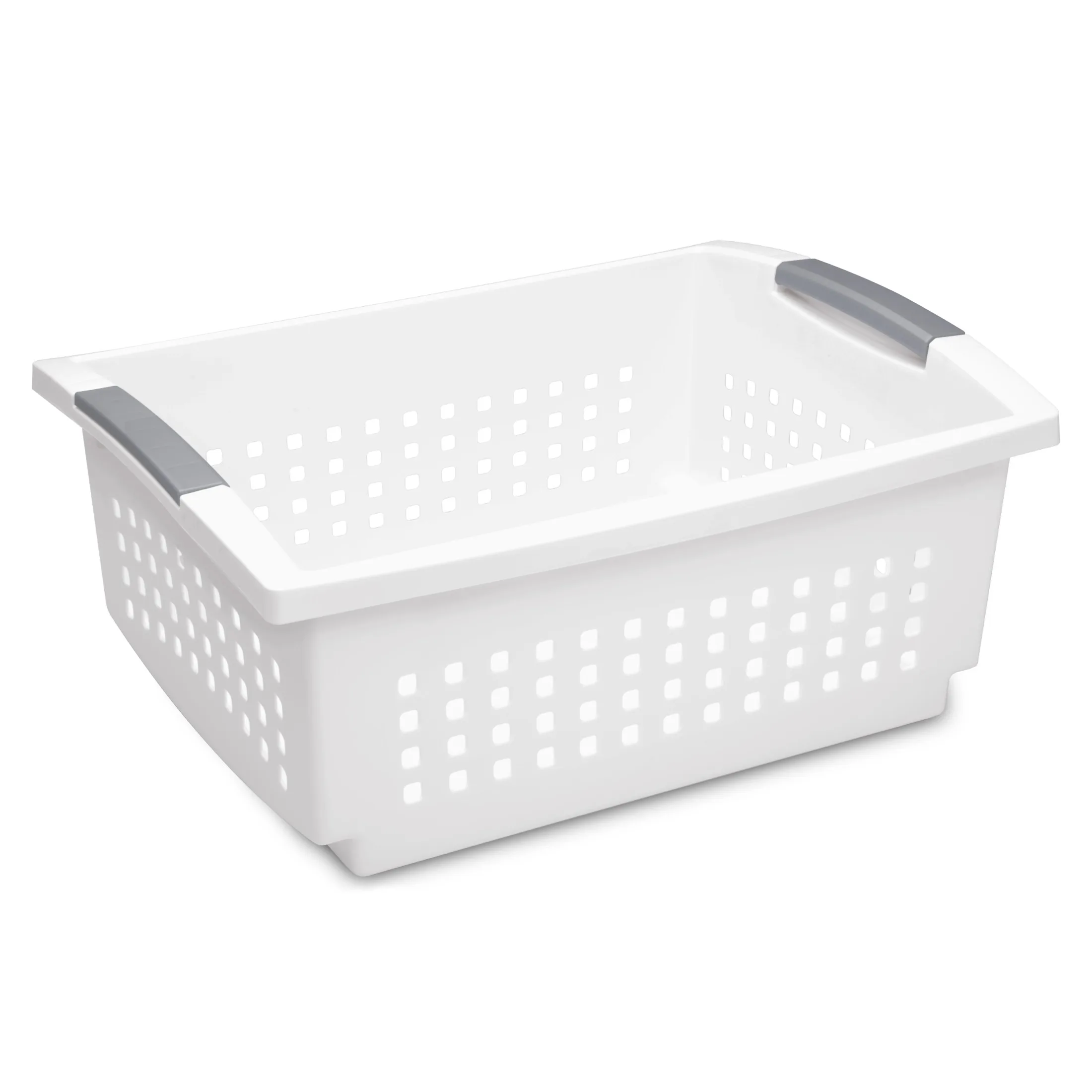 Large Open-Top Storage Basket, White Stackable Organizer, Space-Saving Design
Large Open-Top Storage Basket, White Stackable Organizer, Space-Saving Design
