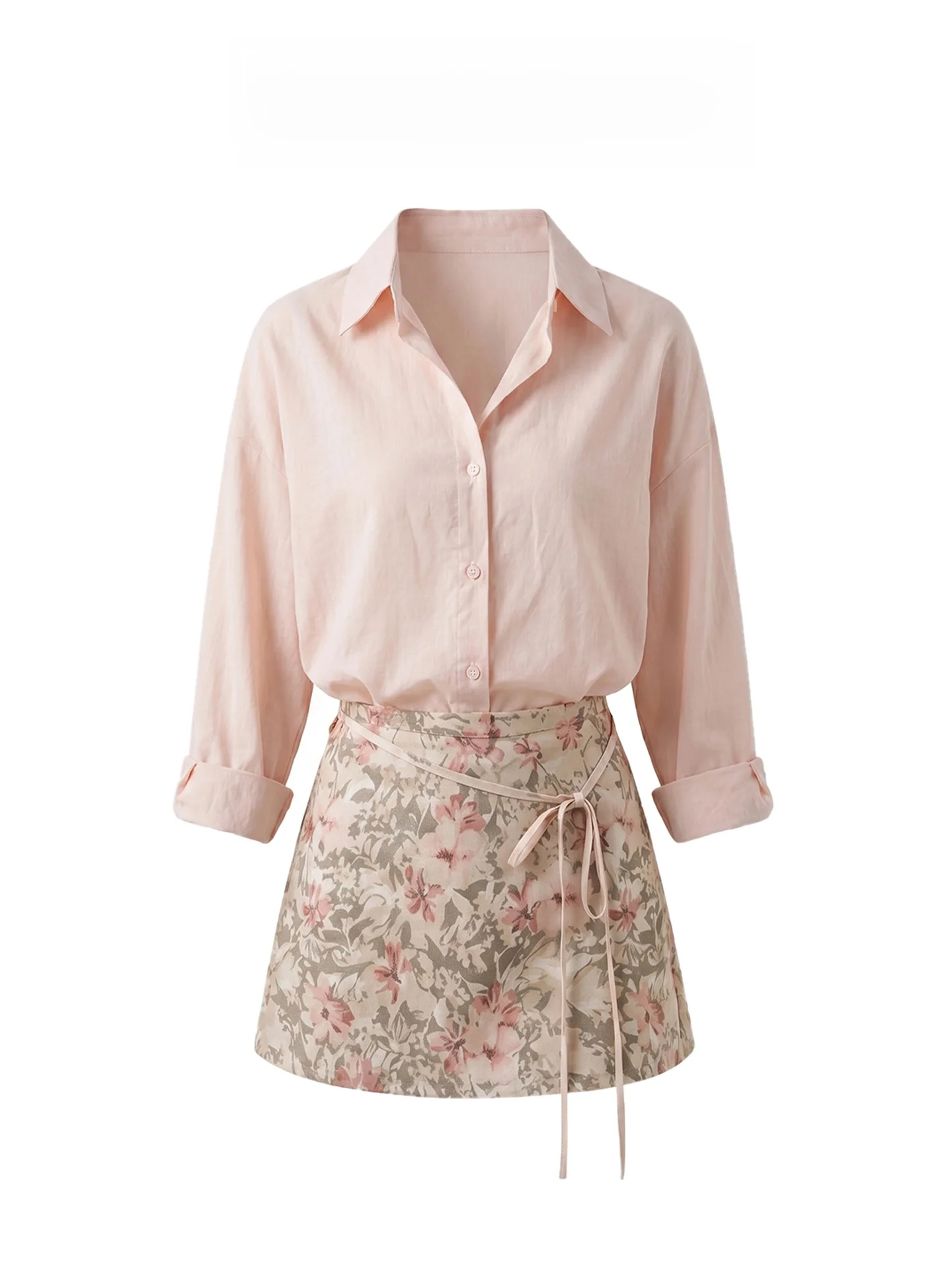 Summer 2026 Women's Korean Style Floral Print Long Sleeve Shirt And High Waist Skirt Two Piece Set Sweet Style Casual Wear
Summer 2026 Women's Korean Style Floral Print Long Sleeve Shirt And High Waist Skirt Two Piece Set Sweet Style Casual Wear