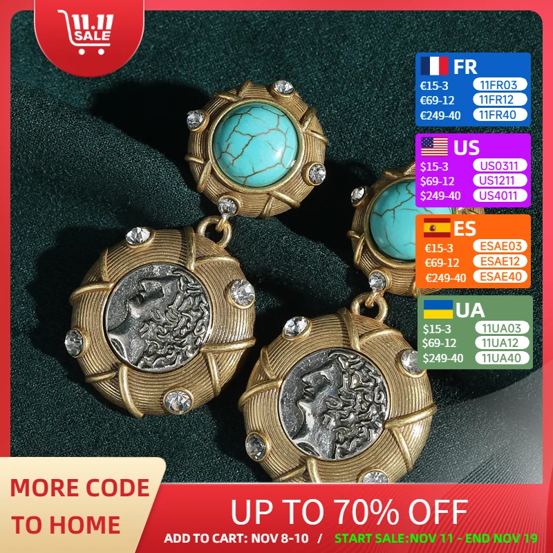 Vintage Turquoise Gold Color Antique Coin Drop Earrings Beauty'S Head Old Money Style Accessories For Women Luxury Designer 2025
Vintage Turquoise Gold Color Antique Coin Drop Earrings Beauty'S Head Old Money Style Accessories For Women Luxury Designer 2025