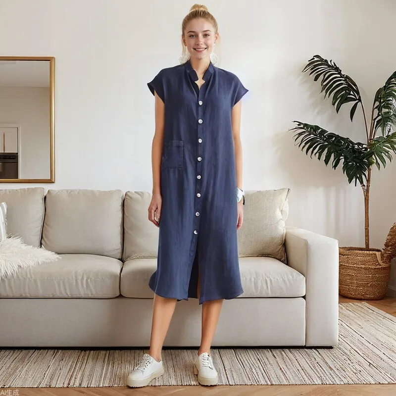Latest European And American Style Knit Cardigan Stand Collar Single Row Buttons Linen Blend Pocket Oversize Dress With Slip
Latest European And American Style Knit Cardigan Stand Collar Single Row Buttons Linen Blend Pocket Oversize Dress With Slip