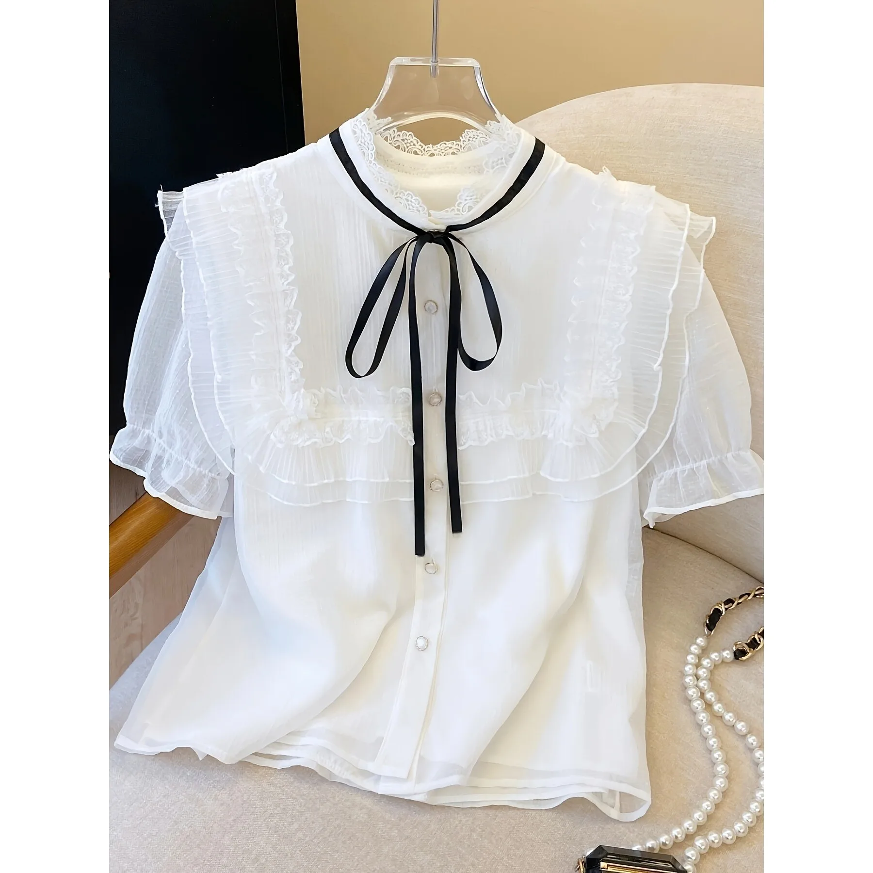 French Bow Blouse Women's Shirt Knot Top Spring 2026 Non-Shrink Princess Sleeve Other Material 100% without Sleeve
French Bow Blouse Women's Shirt Knot Top Spring 2026 Non-Shrink Princess Sleeve Other Material 100% without Sleeve