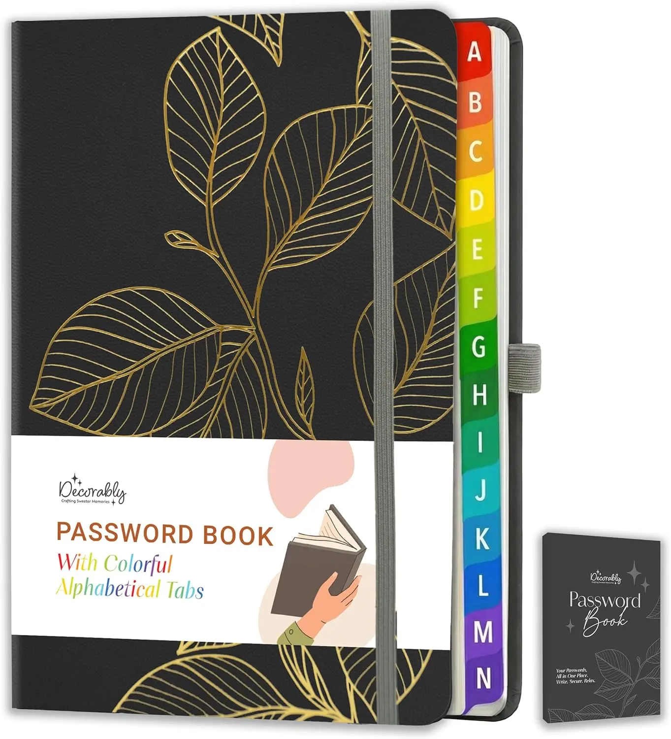 Password Book with Alphabetical Tabs - PU Leather, Pen Holder, Hardcover, Ribbon Bookmark, Back Pocket - 5.7 x 8.5in
Password Book with Alphabetical Tabs - PU Leather, Pen Holder, Hardcover, Ribbon Bookmark, Back Pocket - 5.7 x 8.5in