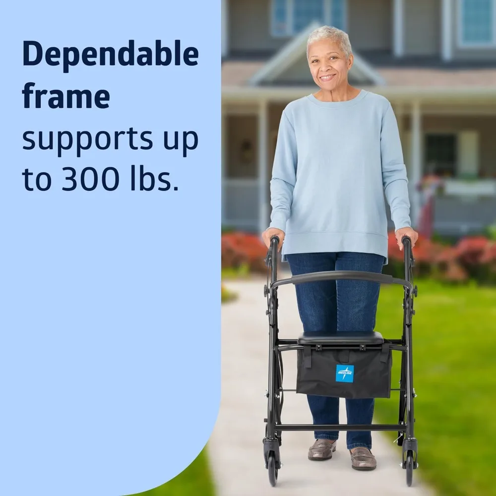Lightweight Aluminum Rollator Walker for Adult Mobility Impairment, Black, 300 lb. Weight Capacity, 8" Wheels, Foldable
Lightweight Aluminum Rollator Walker for Adult Mobility Impairment, Black, 300 lb. Weight Capacity, 8" Wheels, Foldable
