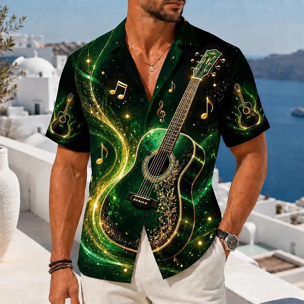 Men's Guitar Music 3D Print Cuban Collar Shirt, Vintage Button Up Tops for Spring Summer Music Festival Holiday Daily Wear
Men's Guitar Music 3D Print Cuban Collar Shirt, Vintage Button Up Tops for Spring Summer Music Festival Holiday Daily Wear