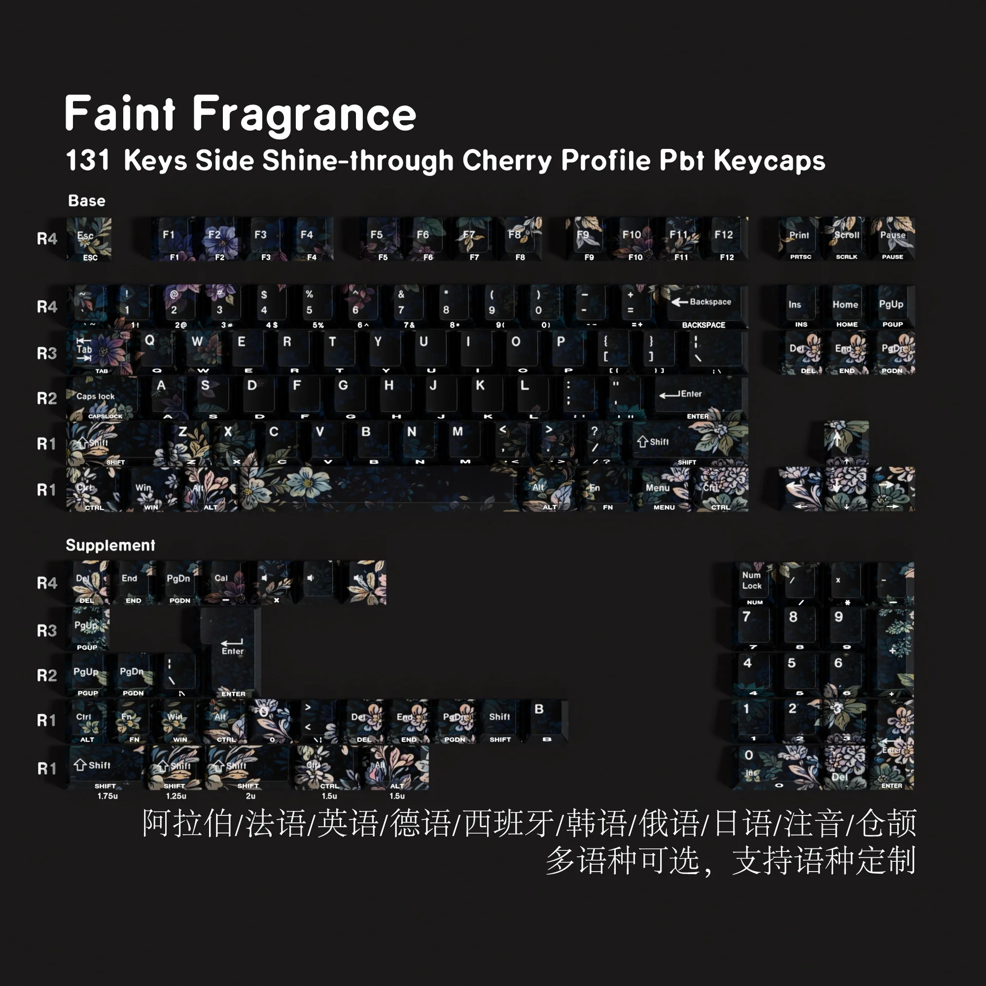 Dark incense double engraving translucent Pbt original 131 key keycap Korean Russian German Western grammar phonetic
Dark incense double engraving translucent Pbt original 131 key keycap Korean Russian German Western grammar phonetic
