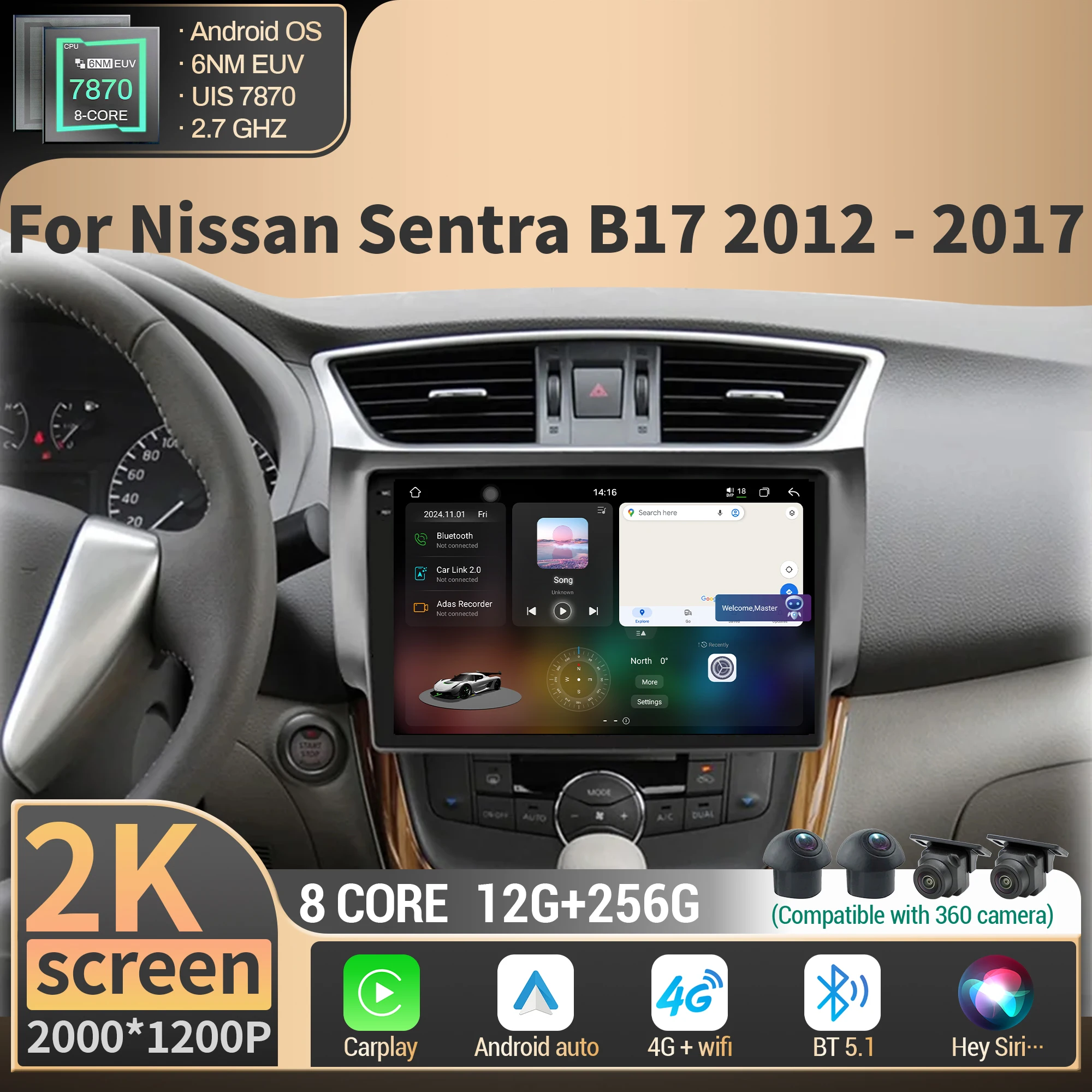 For Nissan Sentra B17 2012-2017 Car Radio Multimedia Navigation Wireless BT CarPlay Android 4G GPS CPU 7870 2K QLED Screen
For Nissan Sentra B17 2012-2017 Car Radio Multimedia Navigation Wireless BT CarPlay Android 4G GPS CPU 7870 2K QLED Screen