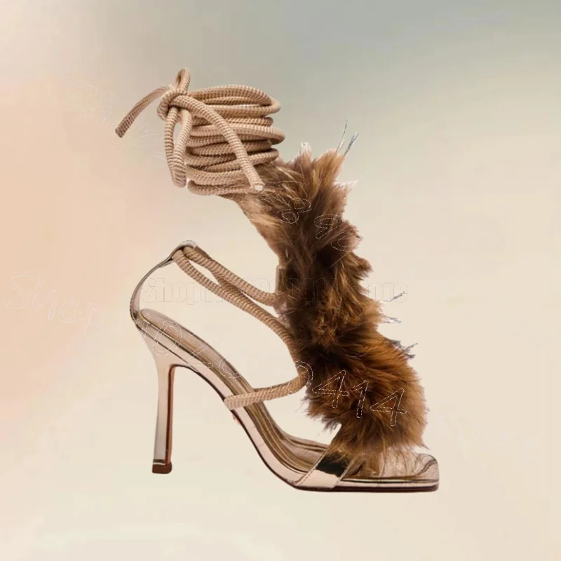 Brown Fur Design Open Toe Twine Sandals Lace Up Women Shoes Thin High Heels Party Feast Dating 2025 Zapatos Para Mujere
Brown Fur Design Open Toe Twine Sandals Lace Up Women Shoes Thin High Heels Party Feast Dating 2025 Zapatos Para Mujere