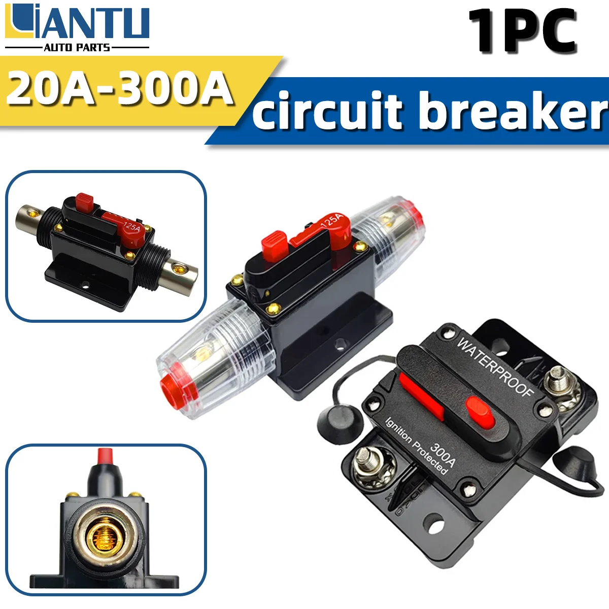 1PC Universal 20A-300A Resettable Circuit Breaker 1 Piece Auto Overcurrent Protector Replacement Parts for Vehicle Boat RV
1PC Universal 20A-300A Resettable Circuit Breaker 1 Piece Auto Overcurrent Protector Replacement Parts for Vehicle Boat RV