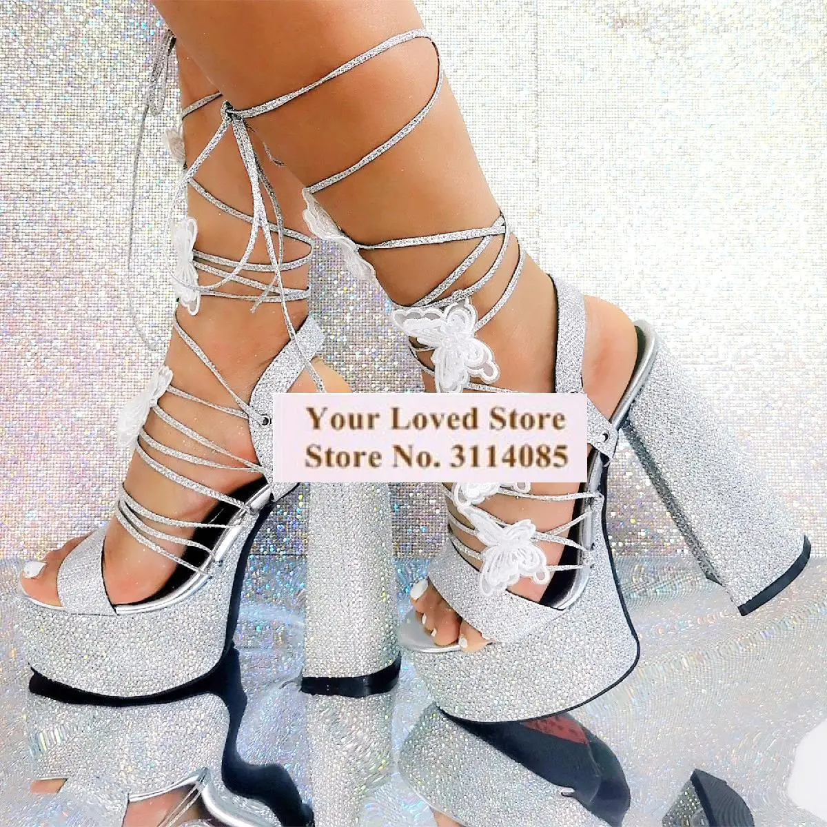 High Platform Chunky Heel Crystal Butterfly Sandals Cross Strap Silver Rhinestone Summer Peep Toe Bling Dress Shoes Size46
High Platform Chunky Heel Crystal Butterfly Sandals Cross Strap Silver Rhinestone Summer Peep Toe Bling Dress Shoes Size46
