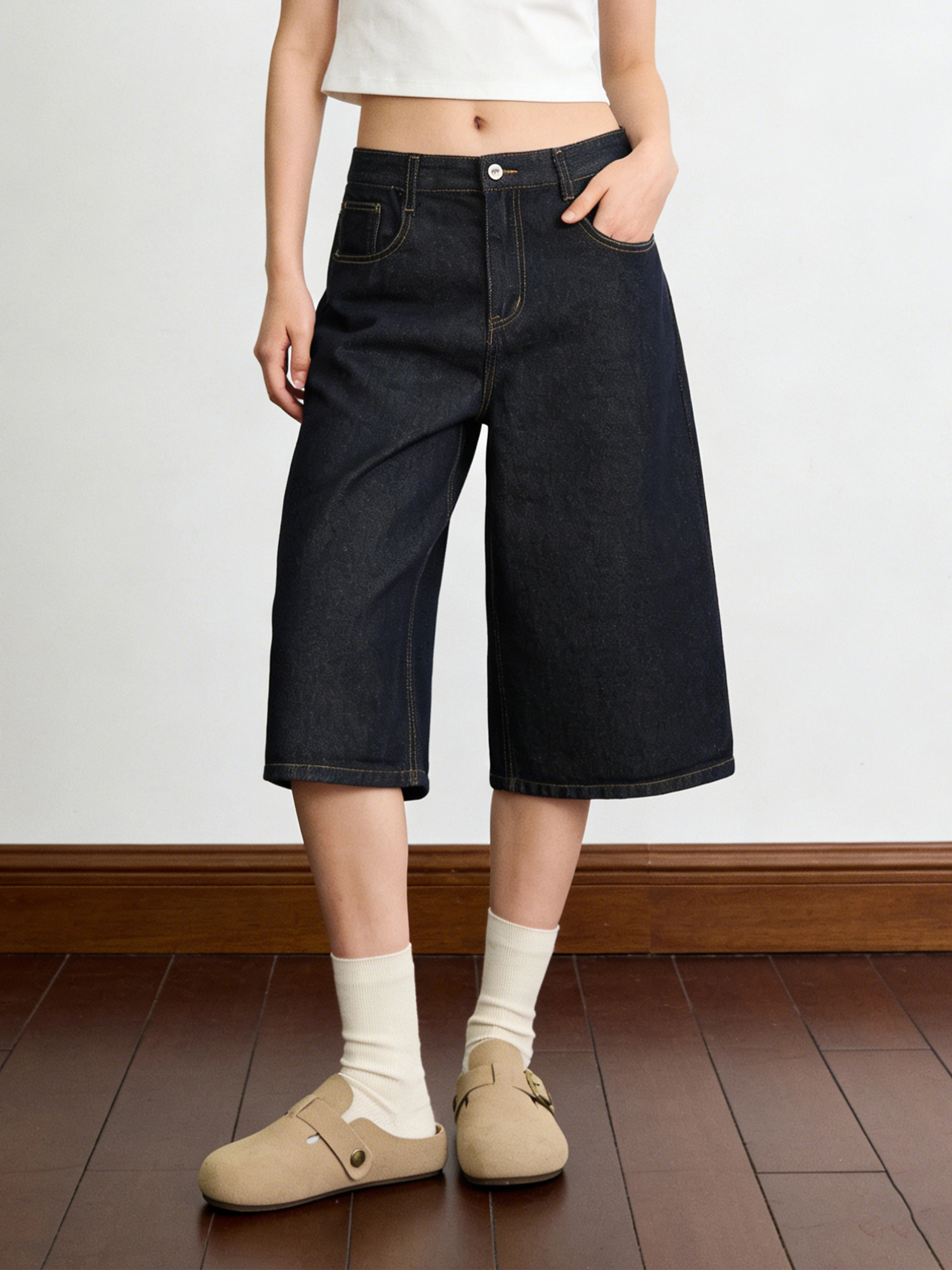 Street Style Loose Wide Leg Seven Inch Jeans Women's Casual Cotton Denim Shorts for Couples Small Ball Ball American Retro
Street Style Loose Wide Leg Seven Inch Jeans Women's Casual Cotton Denim Shorts for Couples Small Ball Ball American Retro