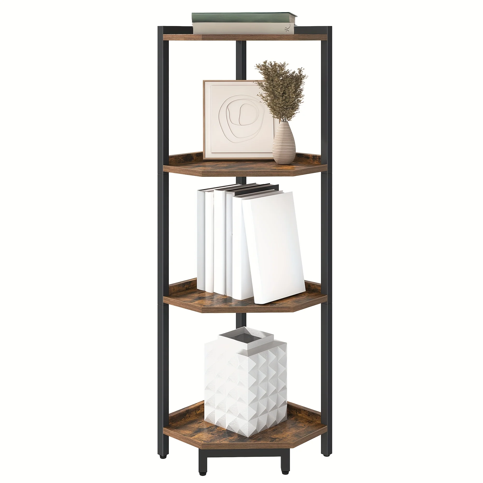 Corner Shelf Stand, Corner Bookshelf, Storage Standing Shelf Unit with Metal Frame, Plant Stand, Corner Bookcase for Living Room
Corner Shelf Stand, Corner Bookshelf, Storage Standing Shelf Unit with Metal Frame, Plant Stand, Corner Bookcase for Living Room