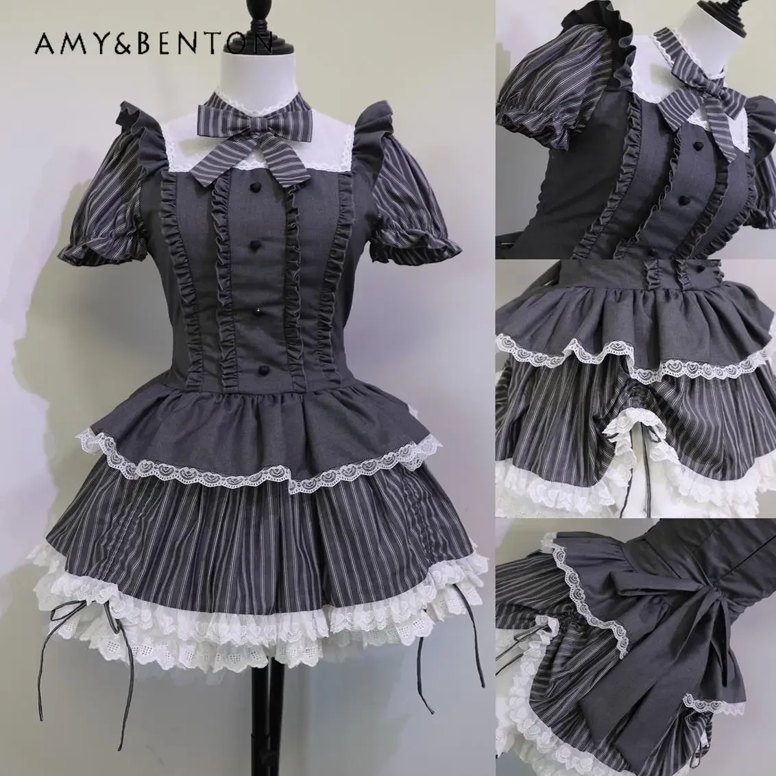 Japanese Daily Cute Lolita Dress Women Mine Series Striped Short-sleeved Dress Cute Bow Ruffle Lace Splicing Slim Tutu Dresses
Japanese Daily Cute Lolita Dress Women Mine Series Striped Short-sleeved Dress Cute Bow Ruffle Lace Splicing Slim Tutu Dresses