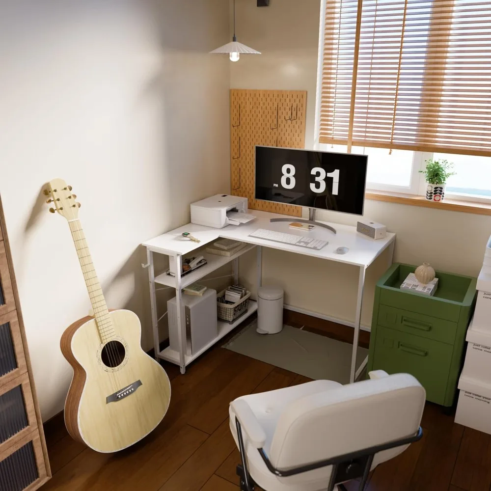 43 Inch L Shaped Computer Desk with Reversible Side Storage Shelves,for Small Space Home Office Bedroom,White
43 Inch L Shaped Computer Desk with Reversible Side Storage Shelves,for Small Space Home Office Bedroom,White