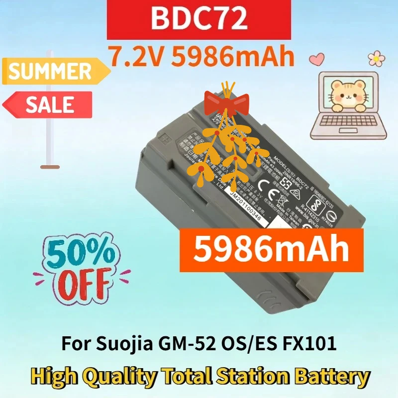 Newest BDC72 7.2V 5986mAh Lithium-ion Battery for Suojia GM-52 OS/ES FX101 High Quality Total Station Rechargeable Battery
Newest BDC72 7.2V 5986mAh Lithium-ion Battery for Suojia GM-52 OS/ES FX101 High Quality Total Station Rechargeable Battery