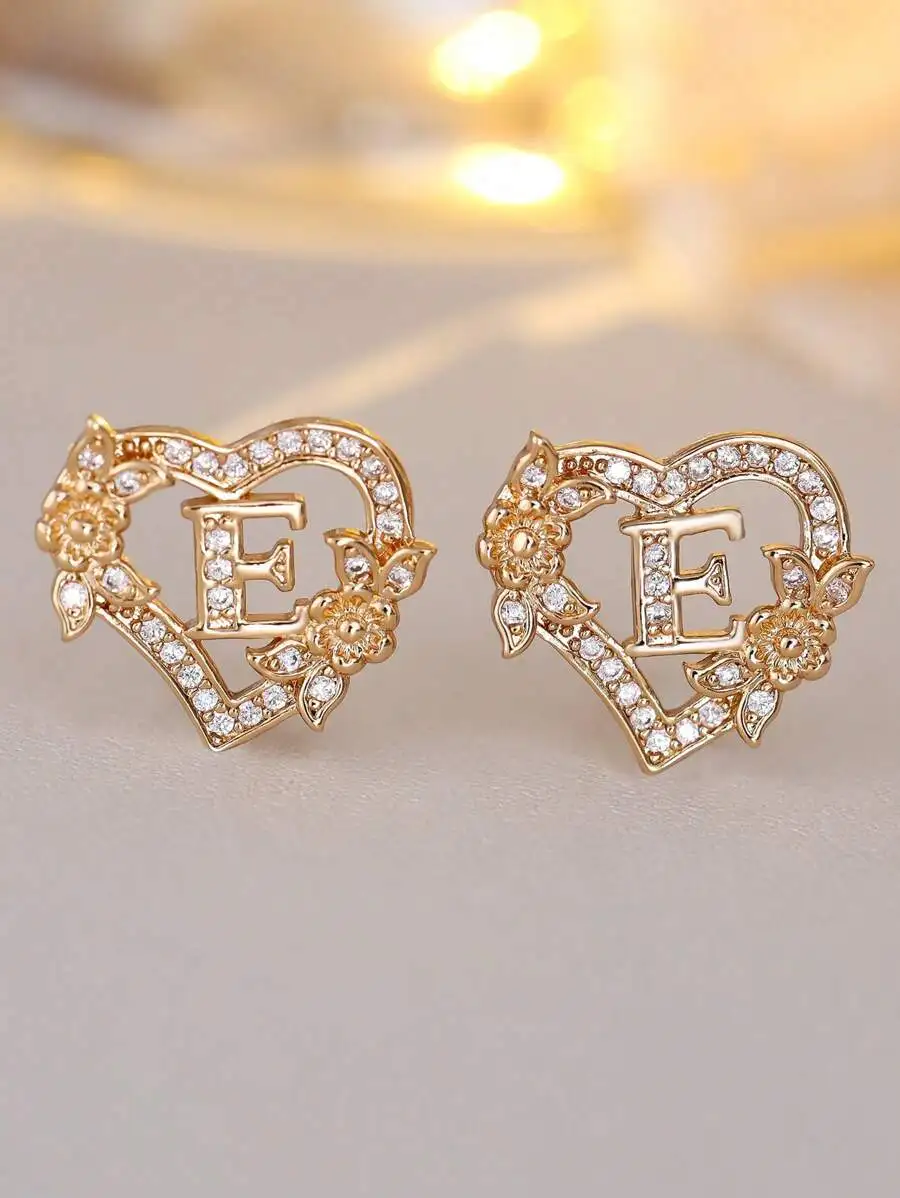 Heart Initial Stud Earrings With Floral Design For Women Daily Valentine Mother Birthday Gift
Heart Initial Stud Earrings With Floral Design For Women Daily Valentine Mother Birthday Gift