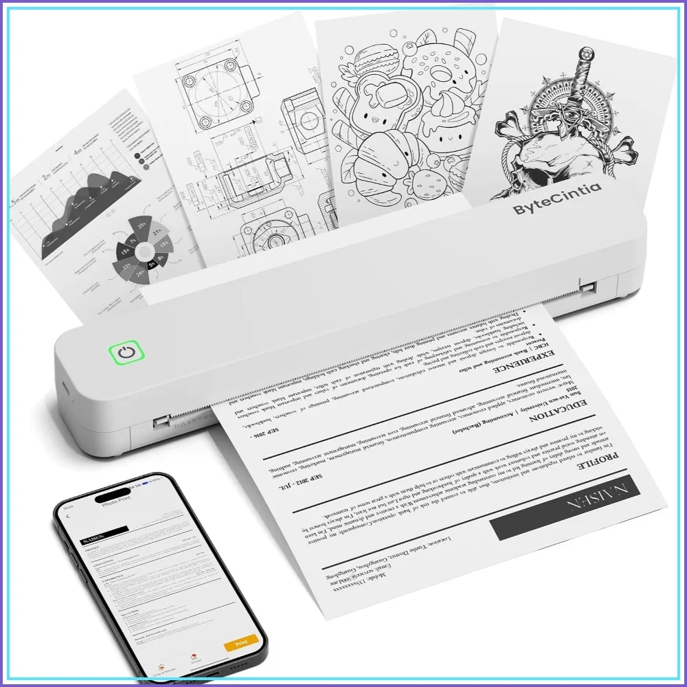 Portable Wireless Thermal Printer for Travel, Bluetooth Mobile Printer Compatible with iPhone & Laptop, Supports 8.5x11 US Letter A4, Inkless, for Home Office, Car, Tattoo Stencil
Portable Wireless Thermal Printer for Travel, Bluetooth Mobile Printer Compatible with iPhone & Laptop, Supports 8.5x11 US Letter A4, Inkless, for Home Office, Car, Tattoo Stencil