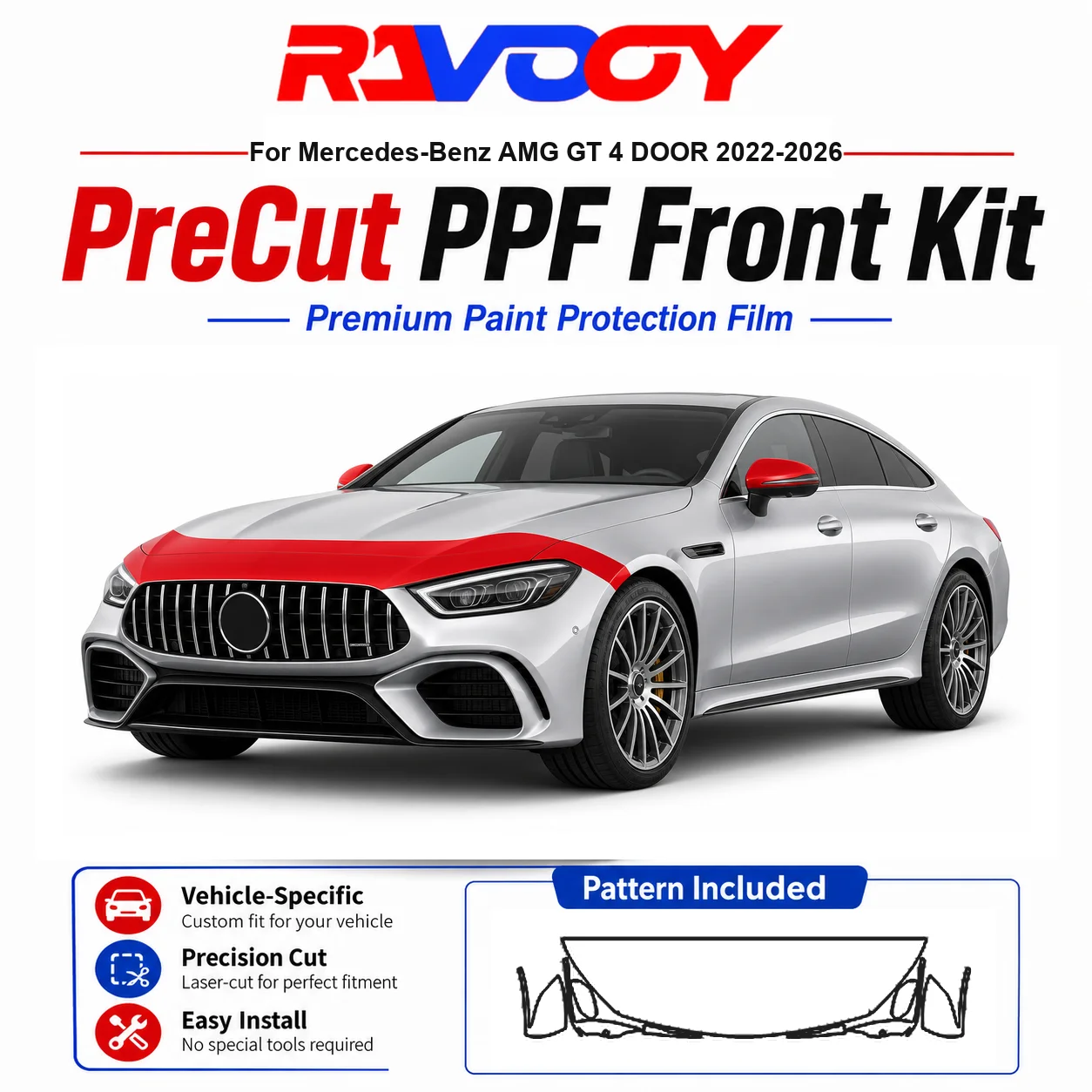 8.5mil TPU Precut PPF Kit For Mercedes-Benz AMG GT 4 DOOR 2022-2026 - Hood, Fenders & Mirror Set - Self-Healing Clear Bra Film
8.5mil TPU Precut PPF Kit For Mercedes-Benz AMG GT 4 DOOR 2022-2026 - Hood, Fenders & Mirror Set - Self-Healing Clear Bra Film