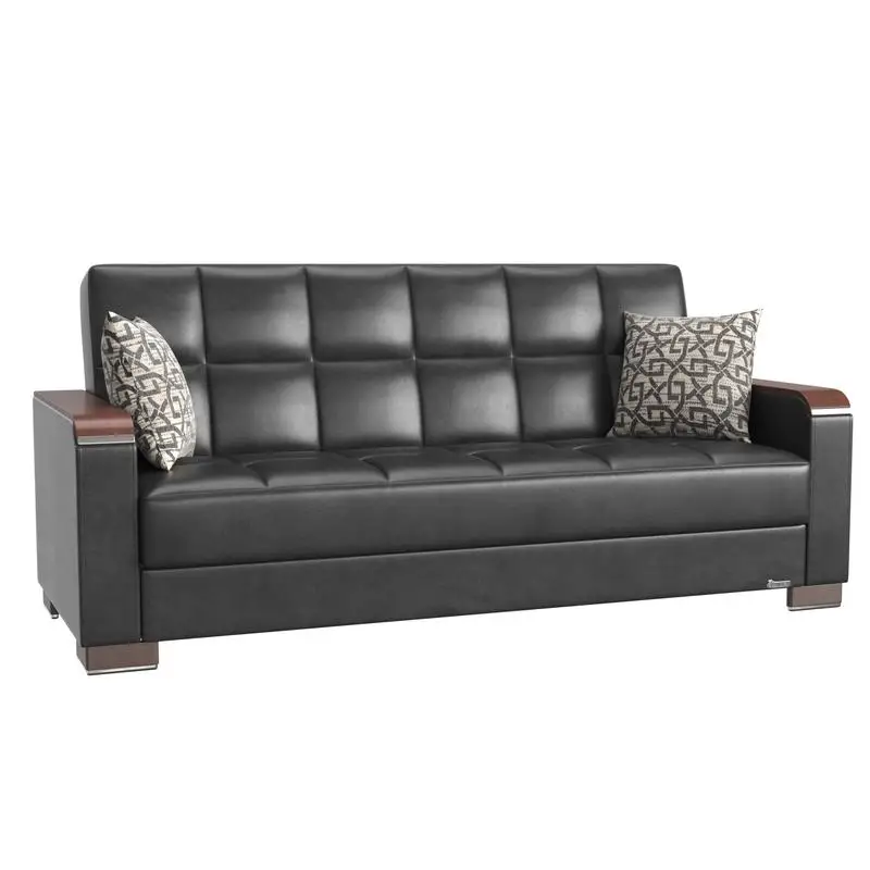 Upholstered Convertible Wood-Trimmed Sofabed with Storage, Black PU Finish
Upholstered Convertible Wood-Trimmed Sofabed with Storage, Black PU Finish