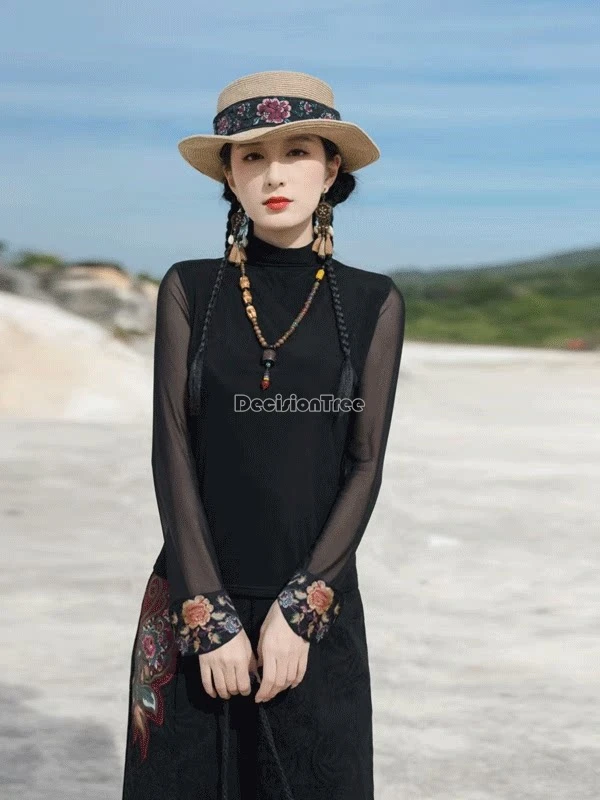 2026 chinese national style women embroidered long sleeve stand collar mesh patchwork design t-shirt black base layer blouse top
2026 chinese national style women embroidered long sleeve stand collar mesh patchwork design t-shirt black base layer blouse top