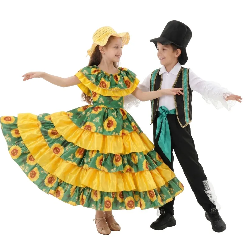 European Retro Ethnic Style Costume Sunflower-Print Dress Yellow Dresses Black Suit Gown Stage Performance Outfits
European Retro Ethnic Style Costume Sunflower-Print Dress Yellow Dresses Black Suit Gown Stage Performance Outfits