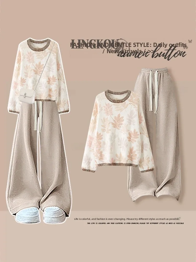 Anti-Aging Large Size Autumn Knitted Set with Shiny Sequin Trimmed Wide Leg Pants Versatile Slimming Long Sleeve round Neck Top
Anti-Aging Large Size Autumn Knitted Set with Shiny Sequin Trimmed Wide Leg Pants Versatile Slimming Long Sleeve round Neck Top