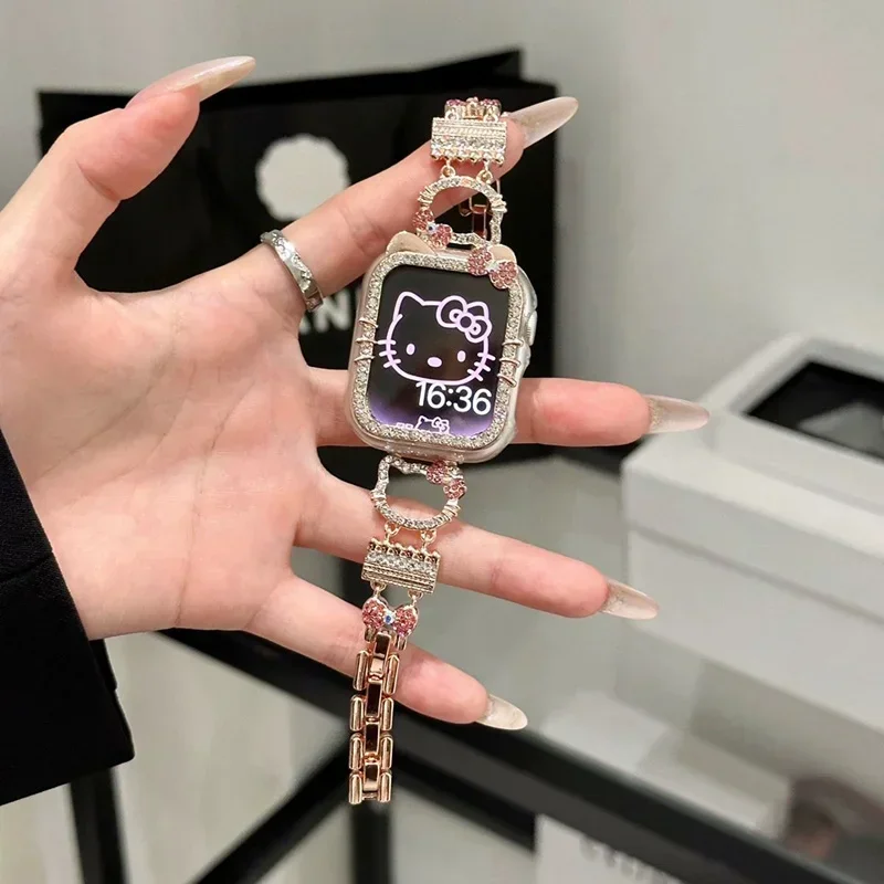 Милый ремешок для часов Sanrio Hello Kitty Kawaii с мультяшным металлическим бриллиантом S9 40 41 42 мм, ремешок для часов Apple, защитные чехлы, подарки для девочек
Милый ремешок для часов Sanrio Hello Kitty Kawaii с мультяшным металлическим бриллиантом S9 40 41 42 мм, ремешок для часов Apple, защитные чехлы, подарки для девочек