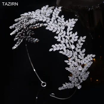 TAZIRN 5A 큐빅 지르코니아 웨딩 헤어밴드, 신부 CZ 잎 머리띠, 생일 파티, 달콤한 16 헤드피스, 쥬얼리 액세서리, 신제품