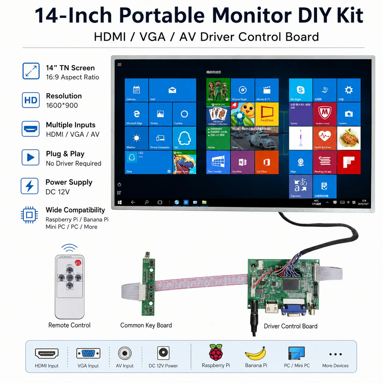 14 Inch 1600*900 Screen LCD Display With Driver Board HDMI-Compatible Monitor For Raspberry Pi PC Banana/Orange Pi Mini Computer
14 Inch 1600*900 Screen LCD Display With Driver Board HDMI-Compatible Monitor For Raspberry Pi PC Banana/Orange Pi Mini Computer