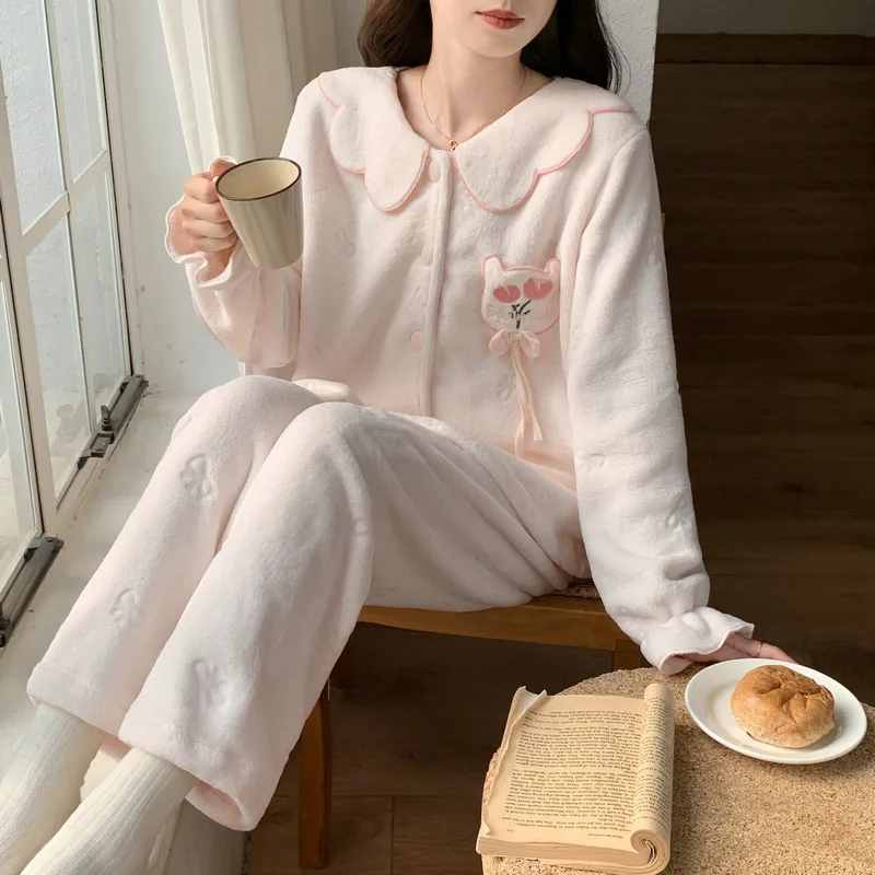 Sweet Cute Homewear Coral Fleece Pajamas Women's Thicken Sleepwear Loungewear Girl's Sleepcoat Two Pieces Warm Suit Keep Warm
Sweet Cute Homewear Coral Fleece Pajamas Women's Thicken Sleepwear Loungewear Girl's Sleepcoat Two Pieces Warm Suit Keep Warm