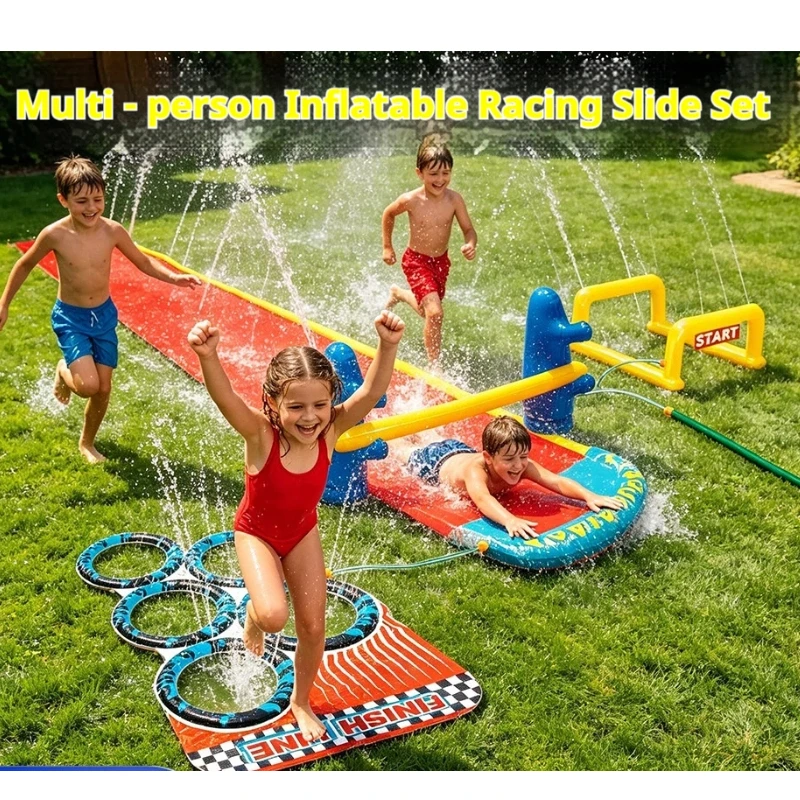 Multiplayer Water Slide Toy Inflatable Sprinkler Mat 3 Lane, Outdoor Race Track Splash Pad for Backyard Summer Party Fun
Multiplayer Water Slide Toy Inflatable Sprinkler Mat 3 Lane, Outdoor Race Track Splash Pad for Backyard Summer Party Fun