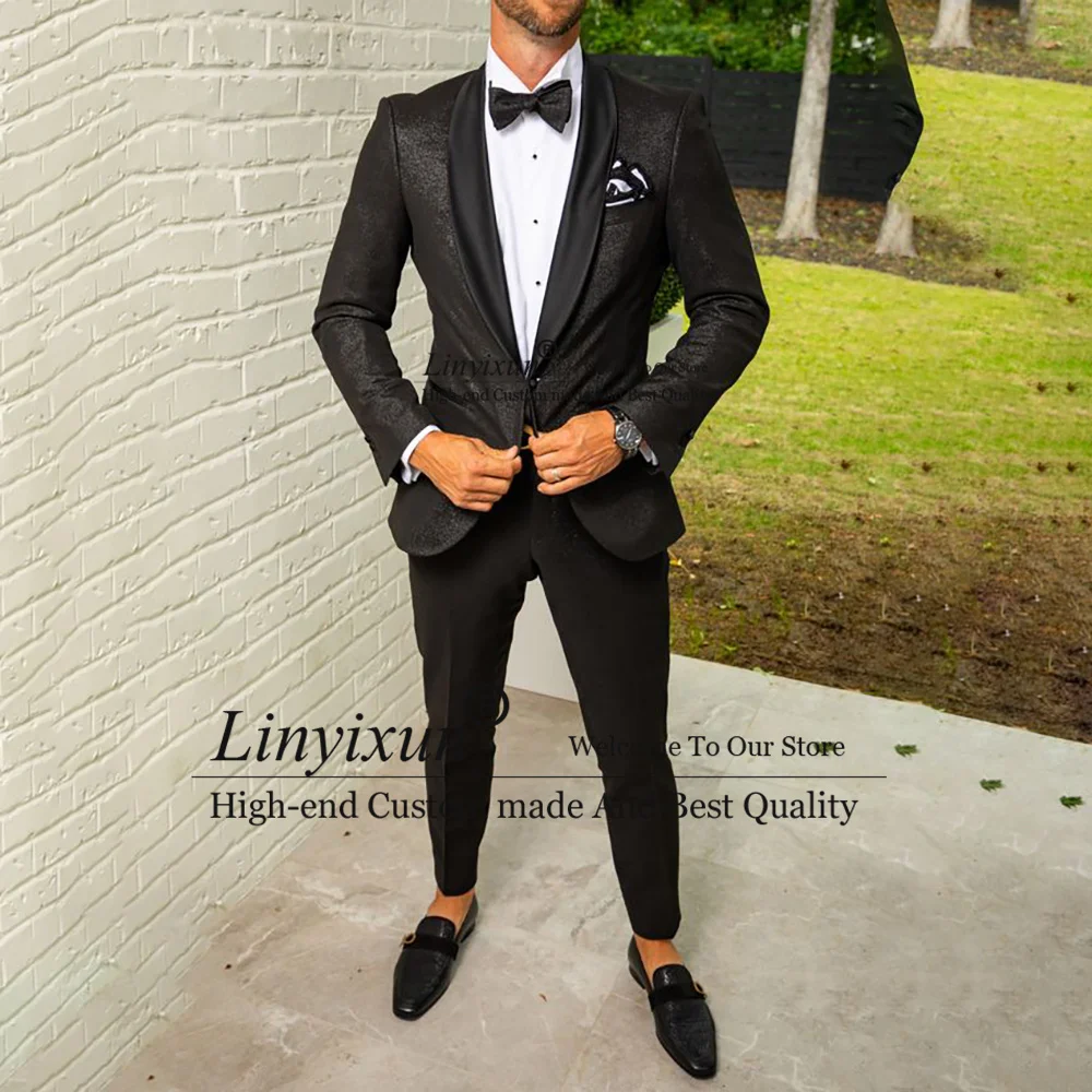 Black Shiny Wedding Suits For Men Shawl Lapel Male Prom Blazers 2 Pieces Sets Groom Tuxedos Slim Fit Terno Masculinos Completo
Black Shiny Wedding Suits For Men Shawl Lapel Male Prom Blazers 2 Pieces Sets Groom Tuxedos Slim Fit Terno Masculinos Completo