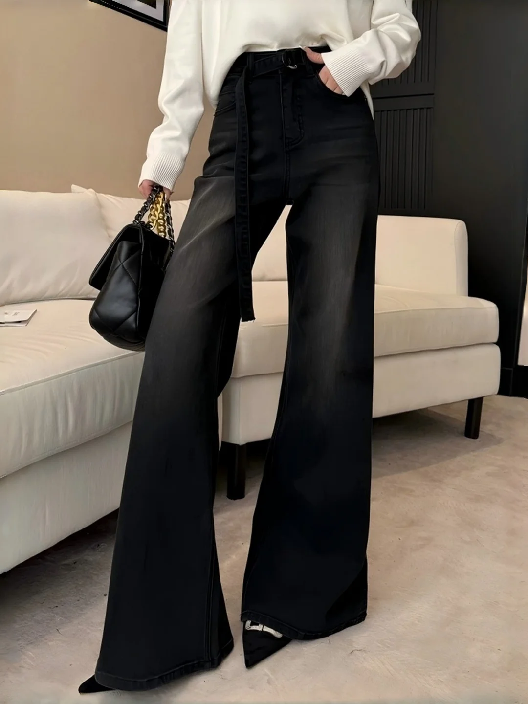 High Waist Flared Jeans Women's Loose Fit Bootcut Denim Pants Vintage Style No Stretch Black Wide Leg Pants Autumn Season
High Waist Flared Jeans Women's Loose Fit Bootcut Denim Pants Vintage Style No Stretch Black Wide Leg Pants Autumn Season