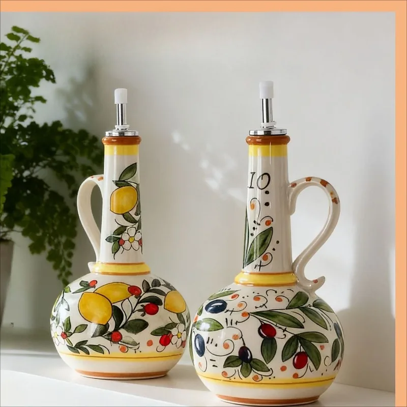 Underglaze Hand-Painted Ceramic Oil Bottle, Green Olive Oil Dispenser with Vinegar Dripper, Kitchen Soy Sauce & Vinegar Cruet
Underglaze Hand-Painted Ceramic Oil Bottle, Green Olive Oil Dispenser with Vinegar Dripper, Kitchen Soy Sauce & Vinegar Cruet