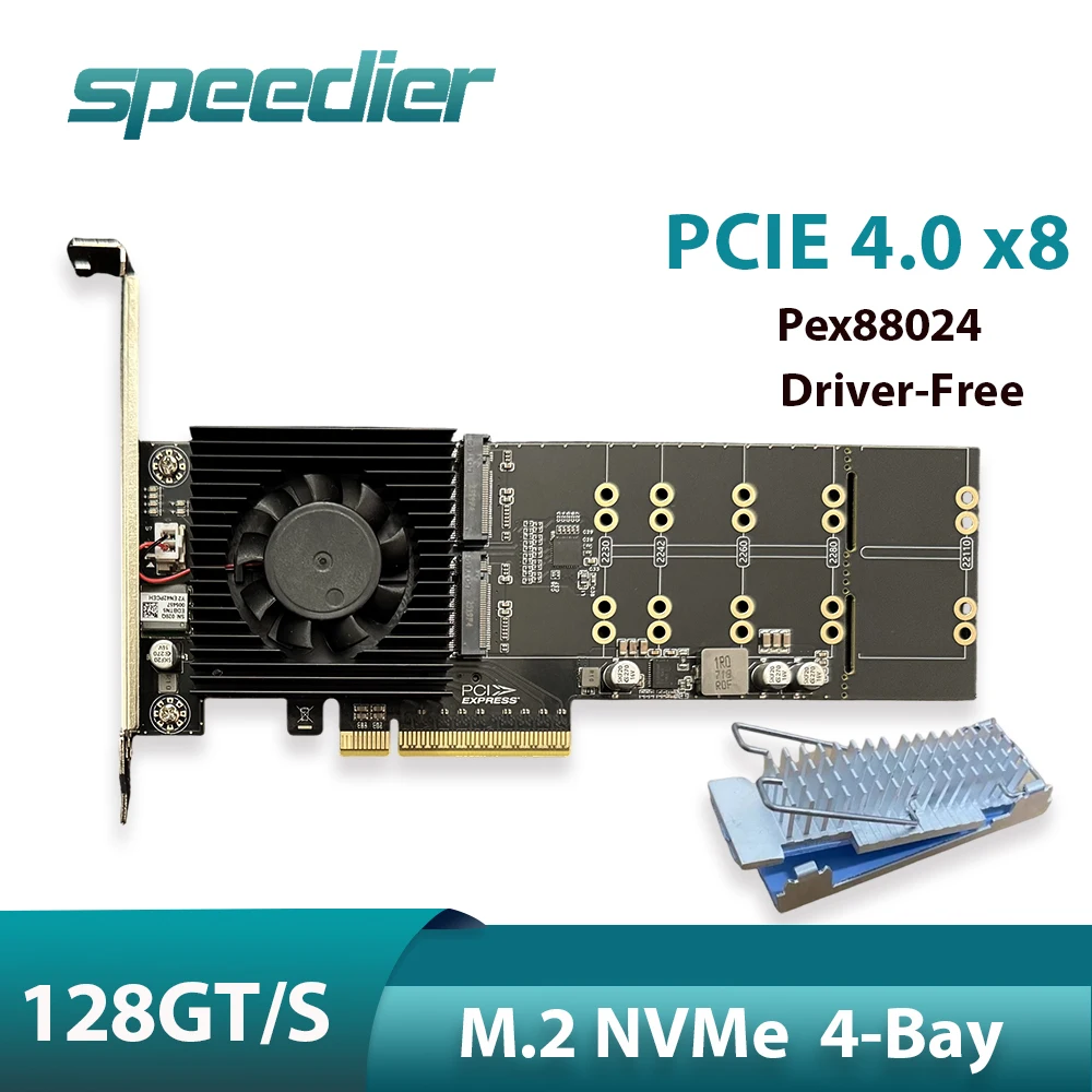 128GT/S M.2 NVMe PCIE 4.0 X8 4-Bay Four Disks Expansion Adapter Card Driver-Free Split-Free Broadcom Pex88024 Chip + Heat Sink
128GT/S M.2 NVMe PCIE 4.0 X8 4-Bay Four Disks Expansion Adapter Card Driver-Free Split-Free Broadcom Pex88024 Chip + Heat Sink