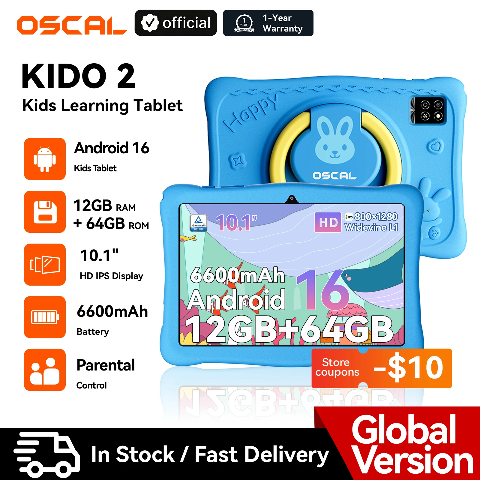 Blackview Oscal KIDO 2 Kids Tablet Android 16 12GB RAM (4GB+8GB) 64GB 10.1" HD IPS 6600mAh WiFi Google Play Android Tablet
Blackview Oscal KIDO 2 Kids Tablet Android 16 12GB RAM (4GB+8GB) 64GB 10.1" HD IPS 6600mAh WiFi Google Play Android Tablet