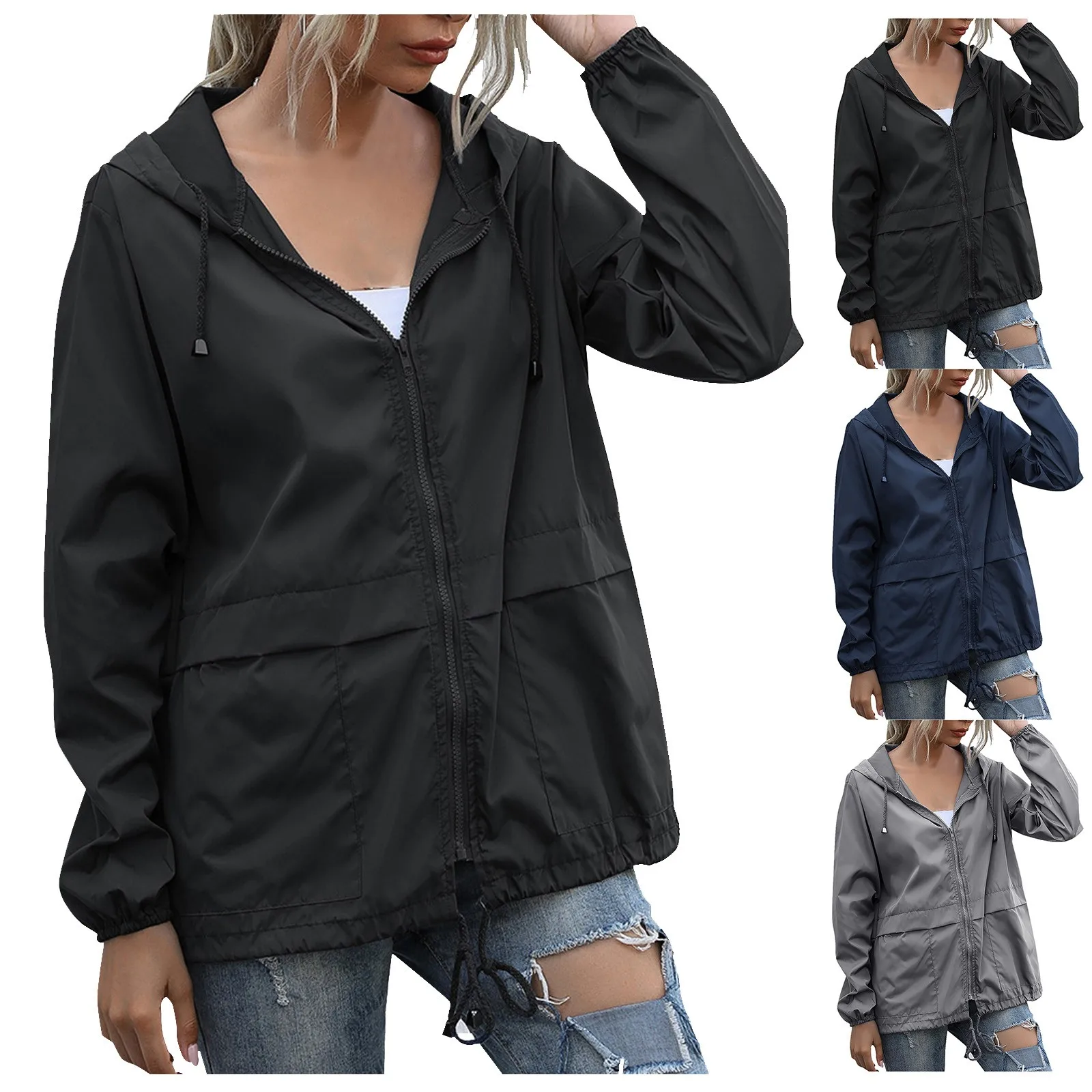 Lightweight Women's Jackets Outdoor Waterproof Solid Color Hooded Windbreaker With Pocket Plus Size Anoraks Women Rain Coat
Lightweight Women's Jackets Outdoor Waterproof Solid Color Hooded Windbreaker With Pocket Plus Size Anoraks Women Rain Coat