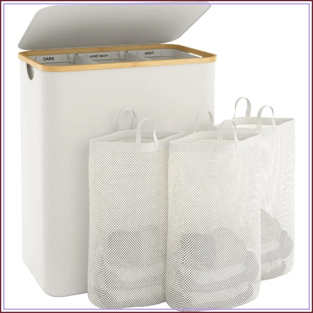 Extra Large 3 Section Laundry Basket with Lid, Removable Bags for Bedroom, Beige
Extra Large 3 Section Laundry Basket with Lid, Removable Bags for Bedroom, Beige